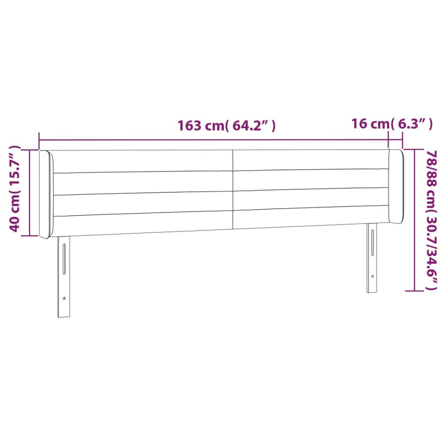 Hoofdbord Met Randen 163X16X78/88 Cm Fluweel Zwart