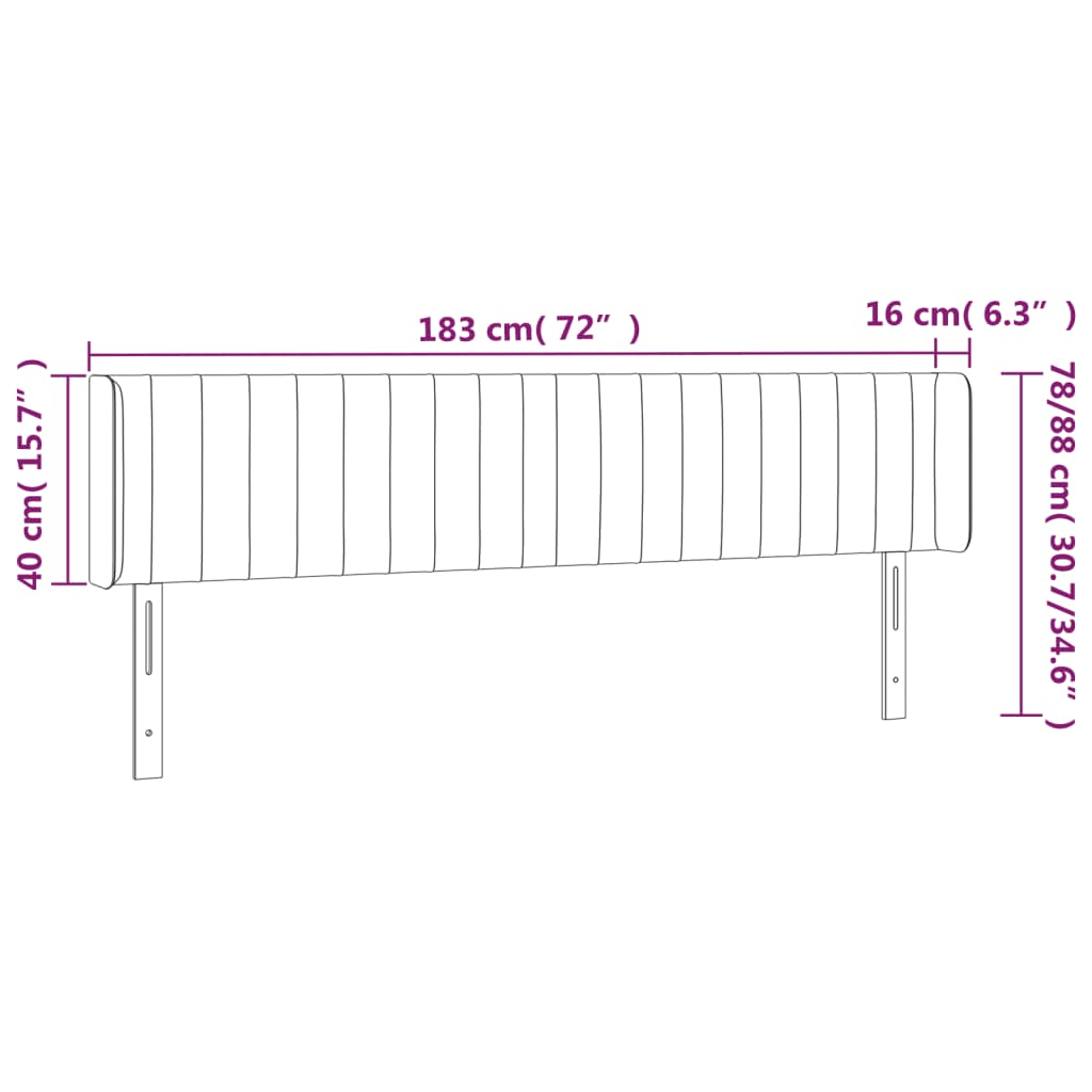 Hoofdbord Met Randen Stof 183 x 16 x 78/88 cm Taupe