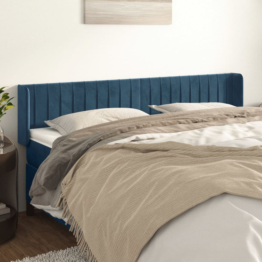 Hoofdbord Met Randen Fluweel 163 x 16 x 78/88 cm Donkerblauw