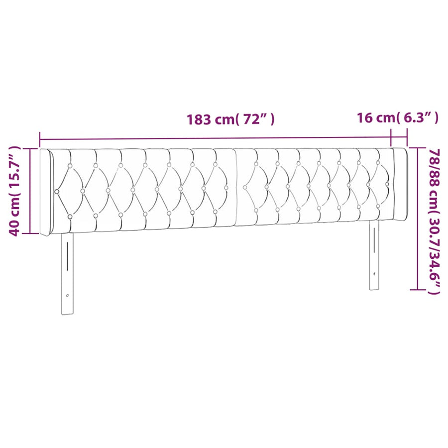 Hoofdbord Met Randen Stof 183 x 16 x 78/88 cm Donkerbruin