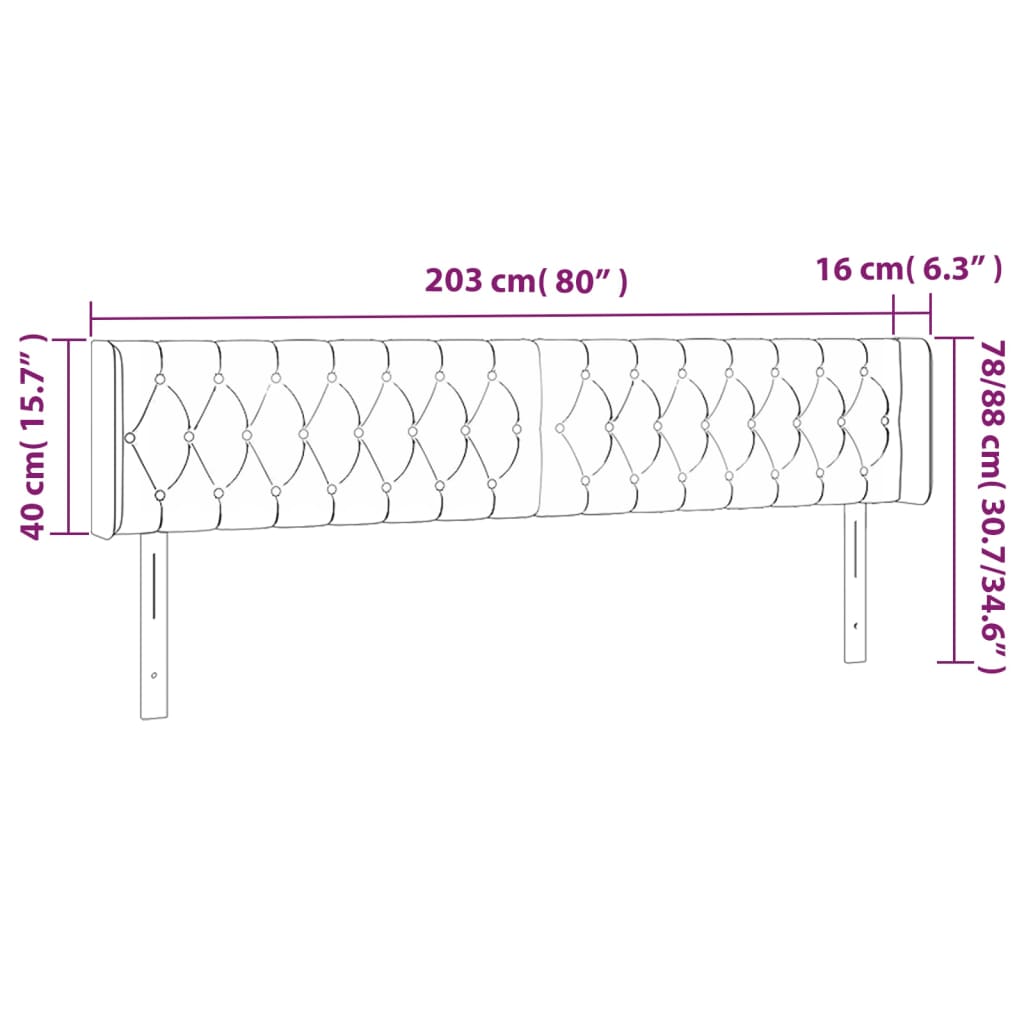 Hoofdbord Met Randen Stof Kleurig 203 x 16 x 78/88 cm Crème