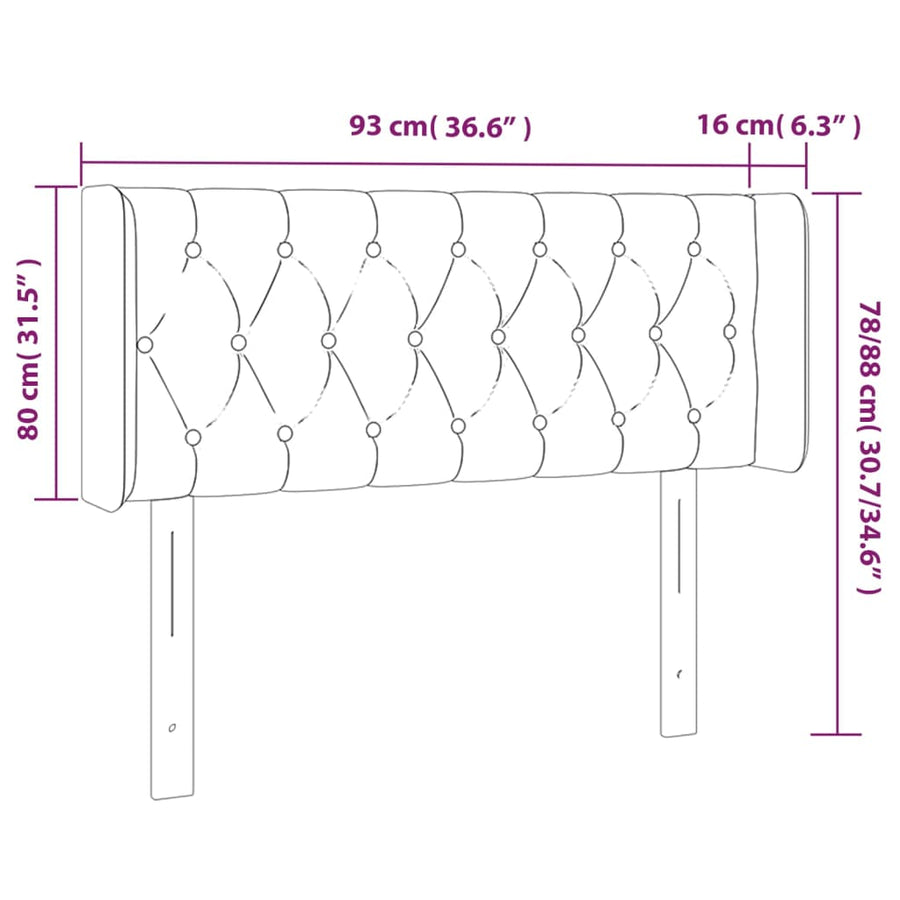 Hoofdbord Met Randen Fluweel 93 x 16 x 78/88 cm Donkergrijs
