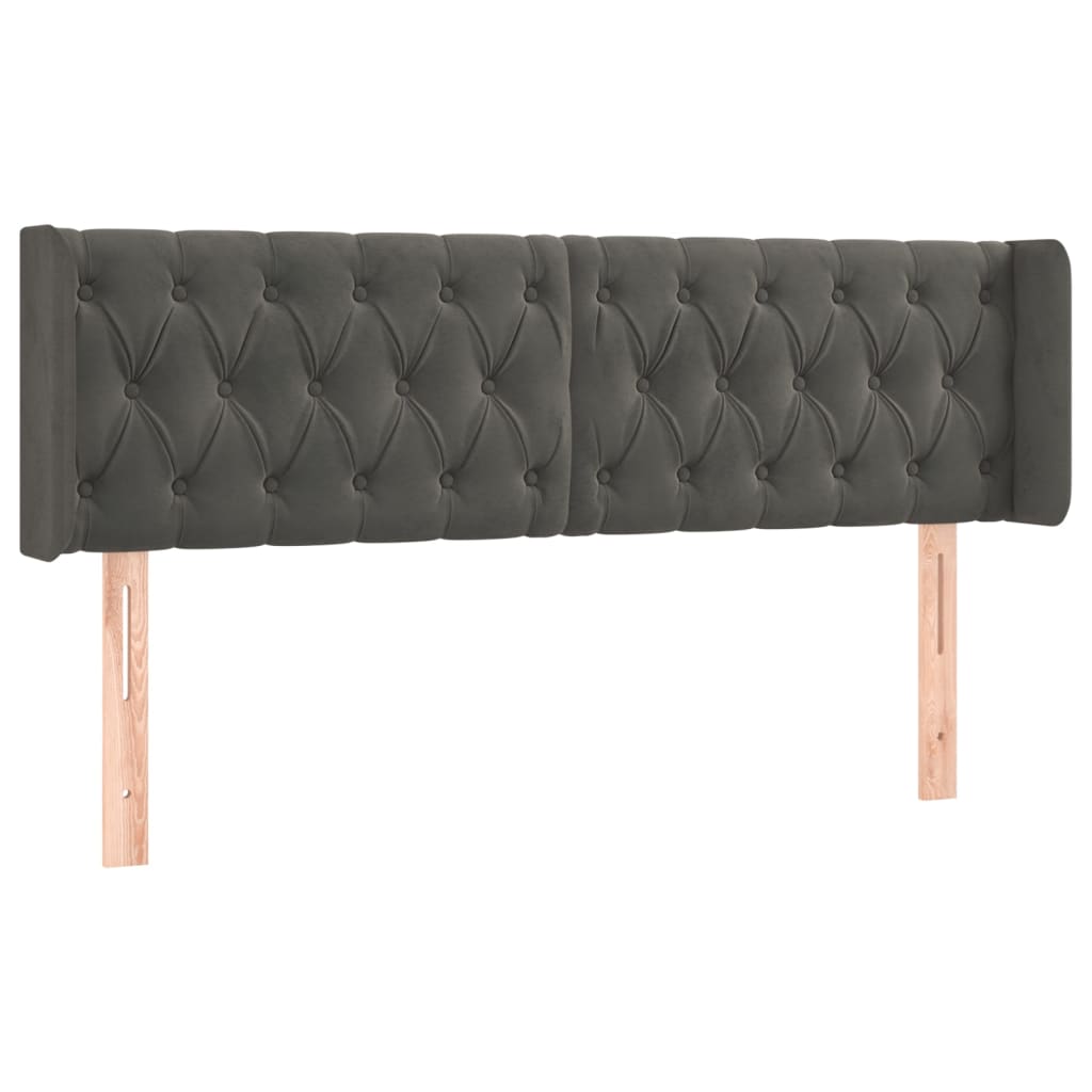 Hoofdbord Met Randen Fluweel 147 x 16 x 78/88 cm Donkergrijs