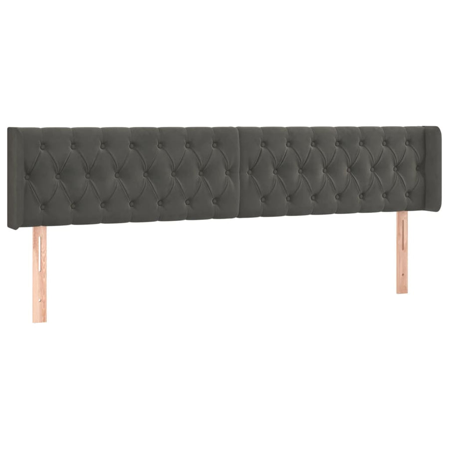 Hoofdbord Met Randen Fluweel 183 x 16 x 78/88 cm Donkergrijs