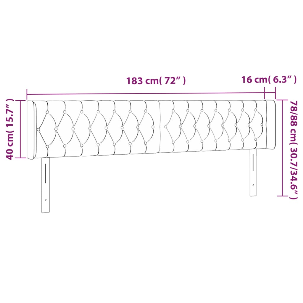 Hoofdbord met randen 183x16x78/88 cm fluweel donkerblauw