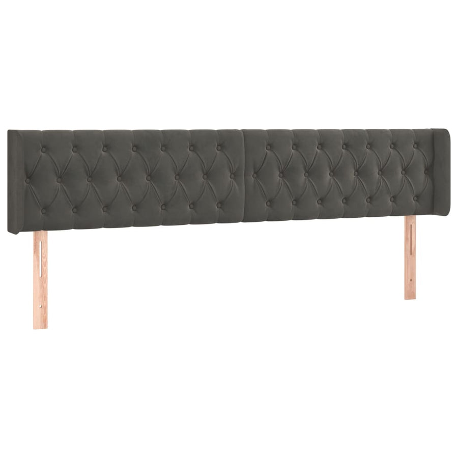Hoofdbord Met Randen Fluweel 203 x 16 x 78/88 cm Donkergrijs