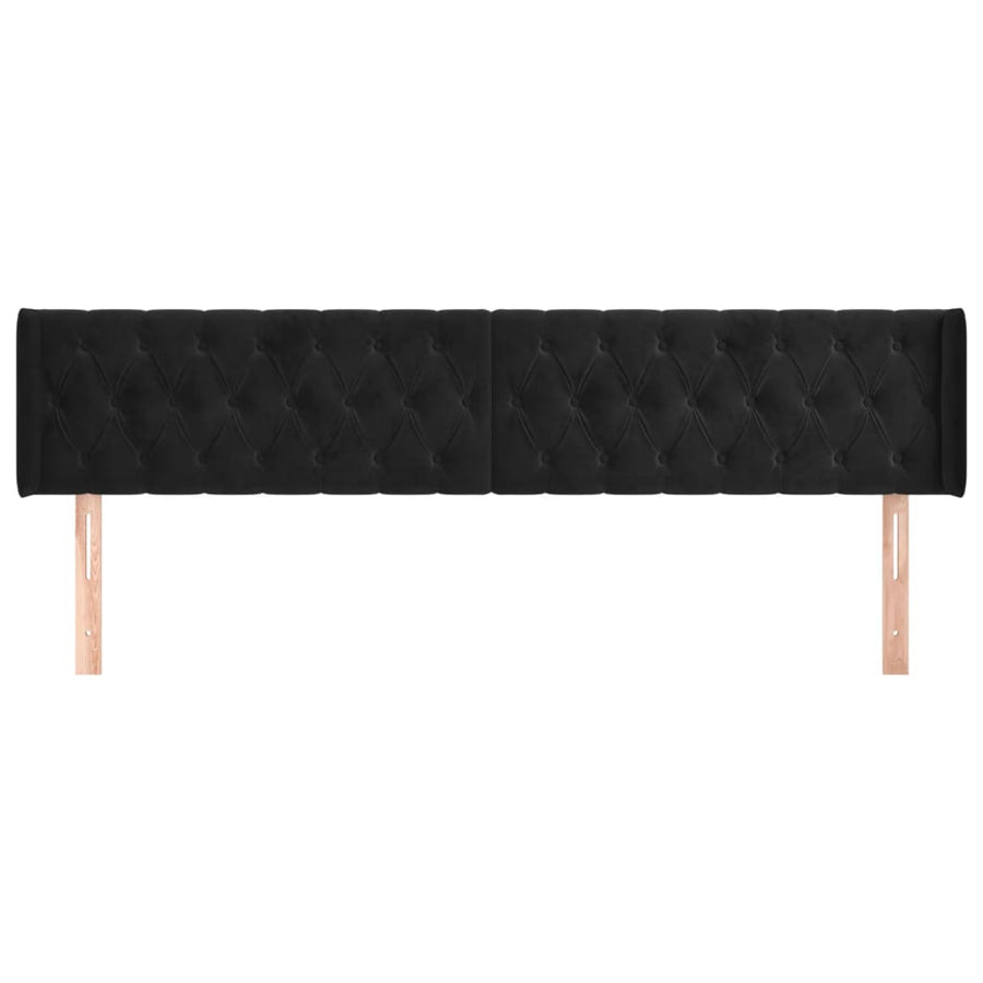 Hoofdbord Met Randen Fluweel 203 x 16 x 78/88 cm Zwart