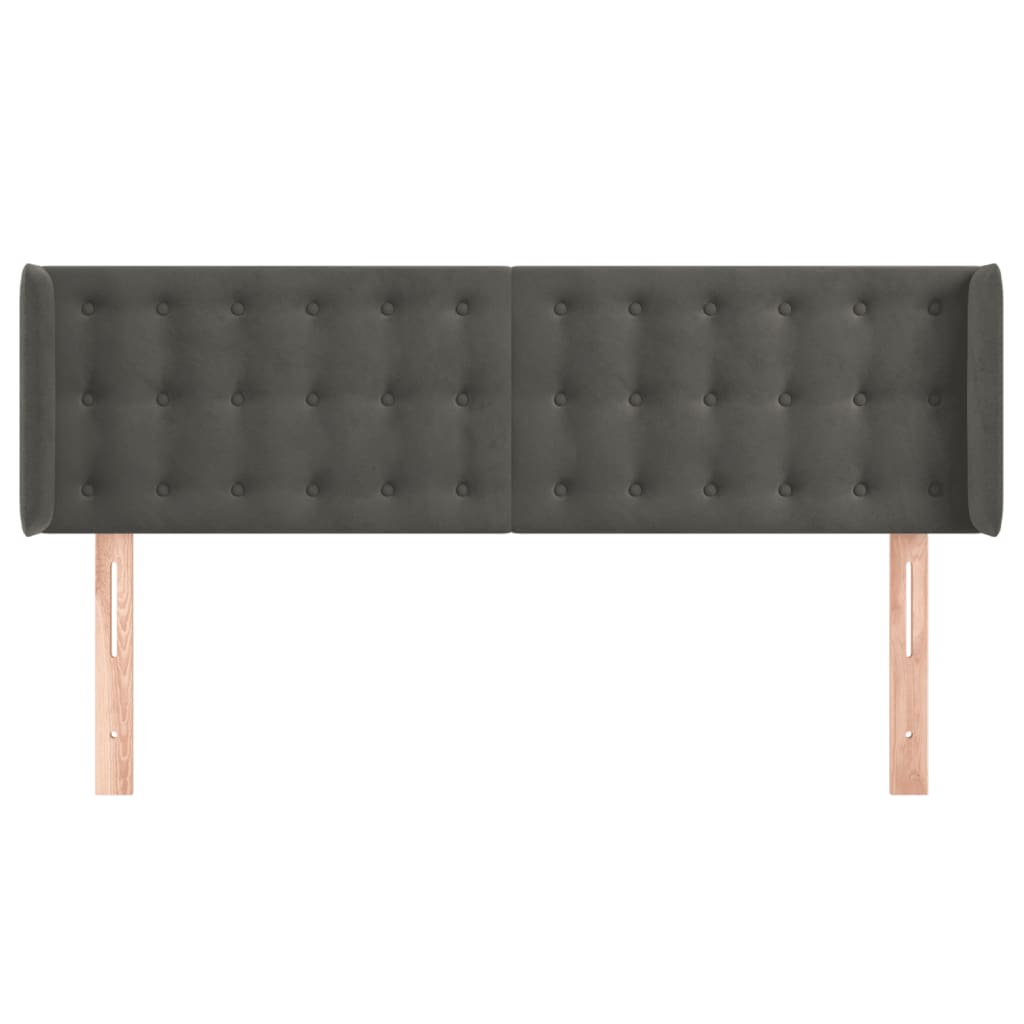 Hoofdbord Met Randen Fluweel 147 x 16 x 78/88 cm Donkergrijs