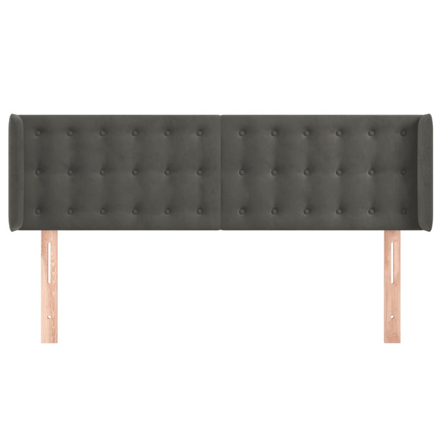 Hoofdbord Met Randen Fluweel 147 x 16 x 78/88 cm Donkergrijs