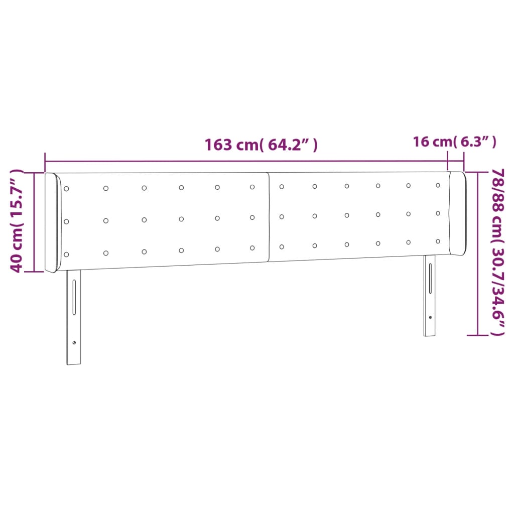 Hoofdbord Met Randen Fluweel 163 x 16 x 78/88 cm Donkergrijs