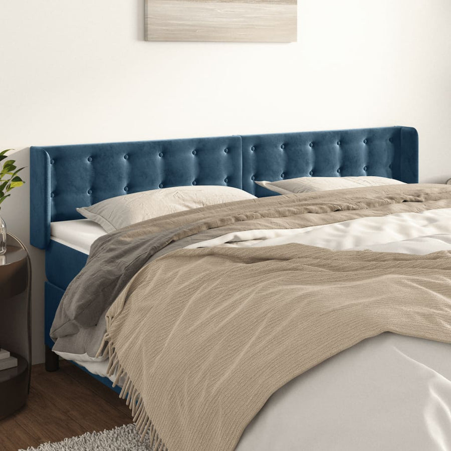 Hoofdbord Met Randen Fluweel 1 163 x 16 x 78/88 cm Donkerblauw