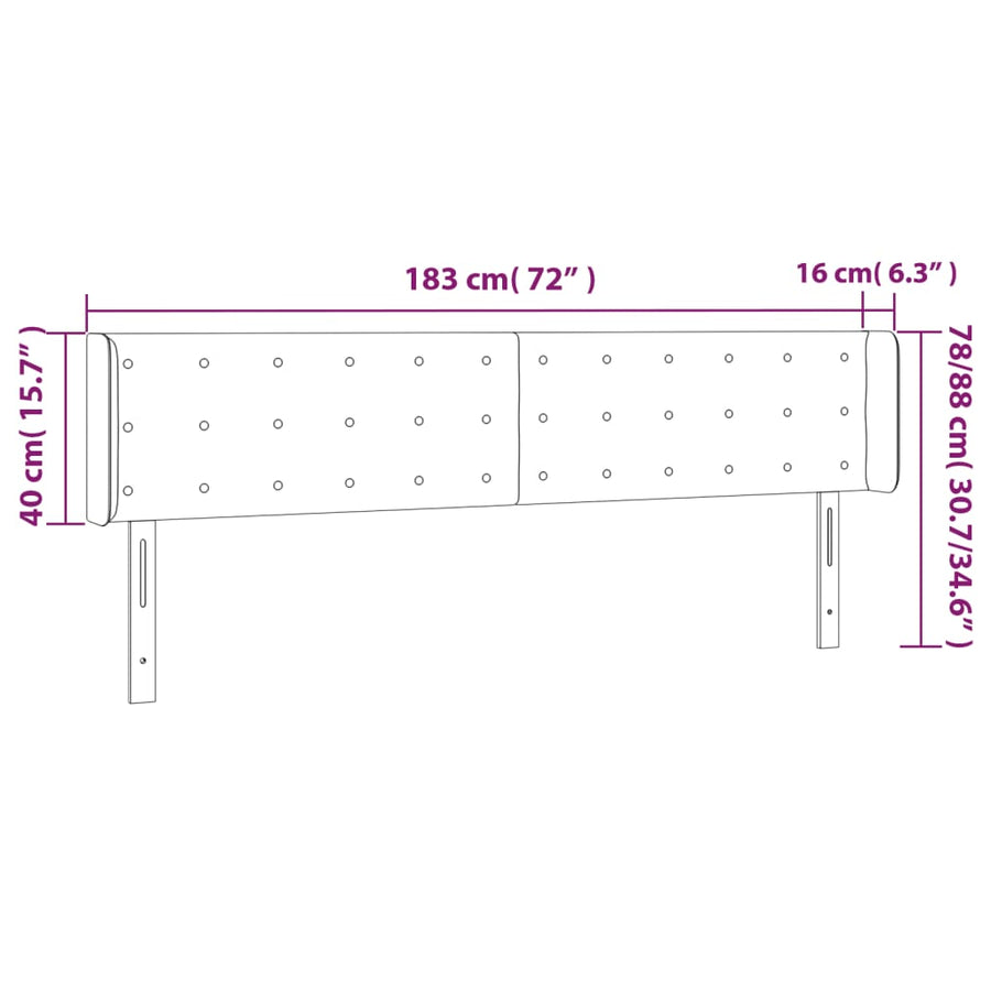 Hoofdbord Met Randen Fluweel 1 183 x 16 x 78/88 cm Lichtgrijs