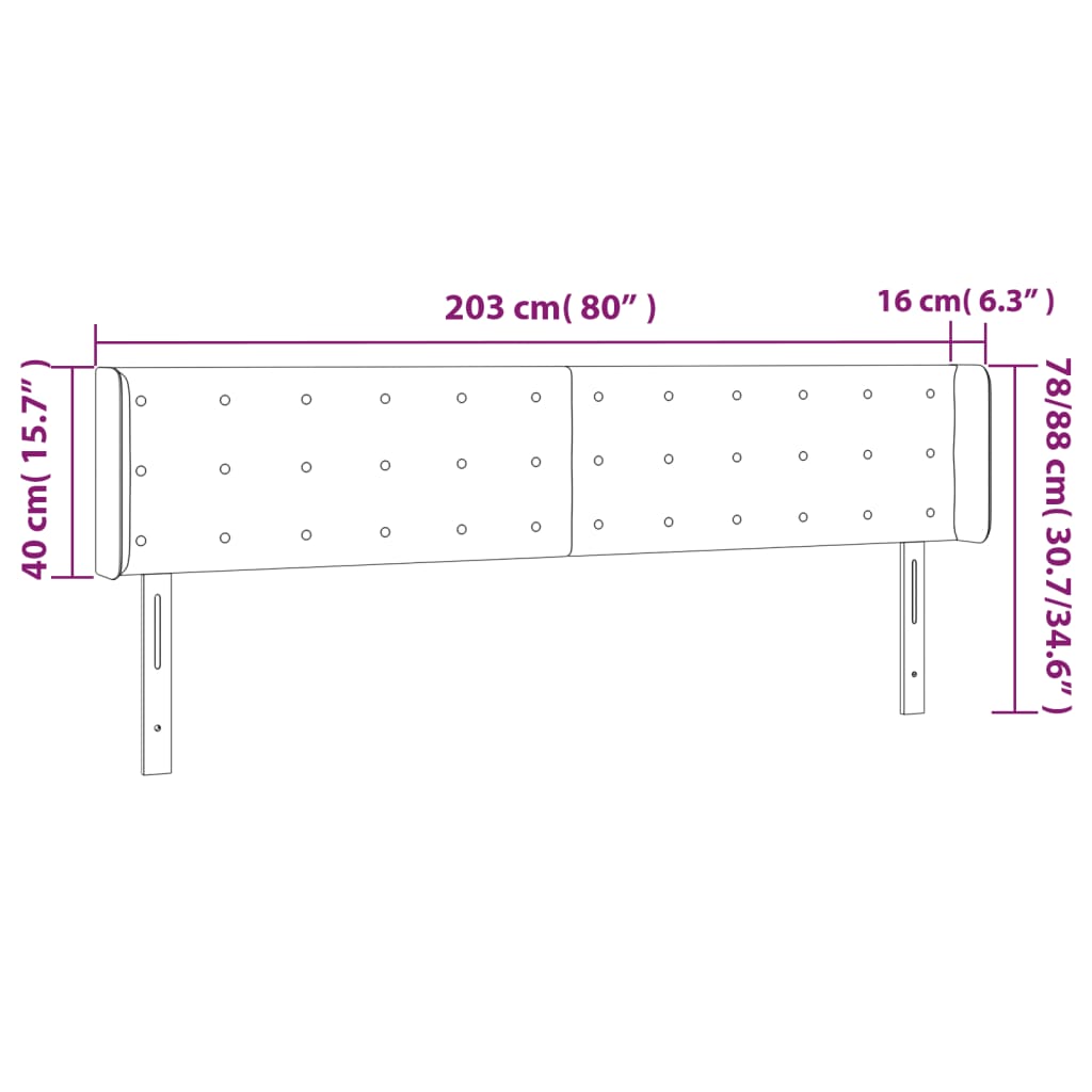 Hoofdbord Met Randen Fluweel 203 x 16 x 78/88 cm Zwart