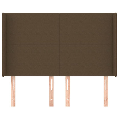 Hoofdbord Met Randen 147X16X118/128 Cm Stof Donkerbruin