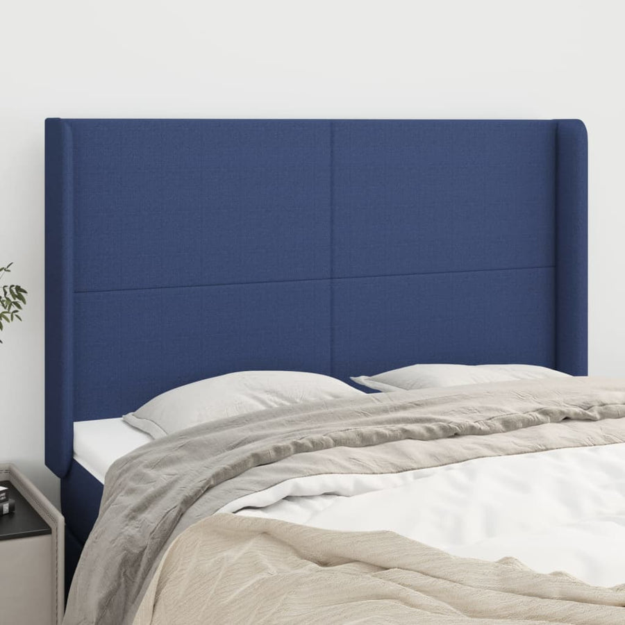 Hoofdbord Met Randen Stof 147 x 16 x 118/128 cm Blauw