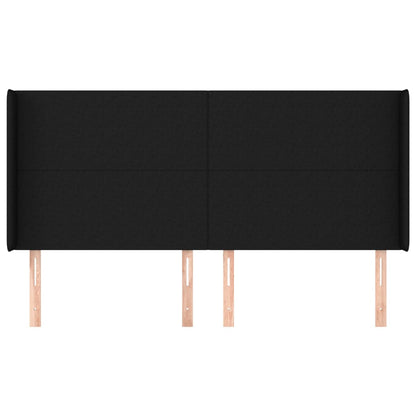 Hoofdbord met randen 163x16x118/128 cm stof zwart