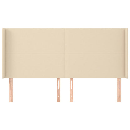 Hoofdbord met randen 163x16x118/128 cm stof crèmekleurig
