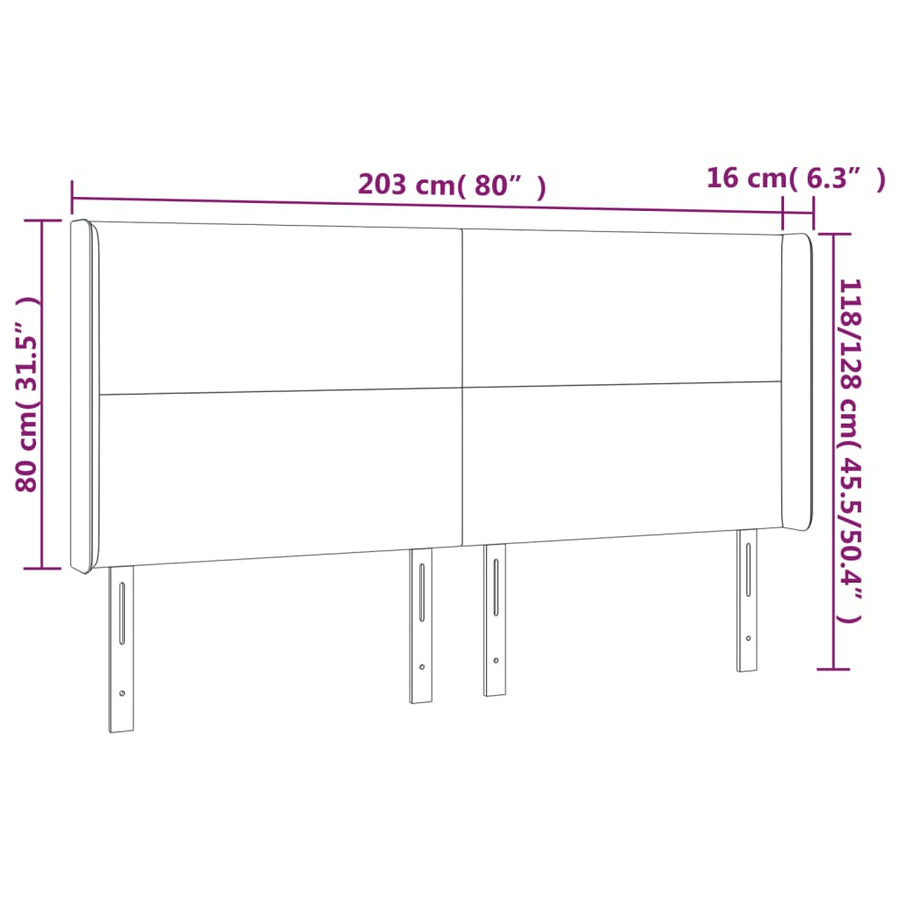 Hoofdbord met randen 203x16x118/128 cm stof lichtgrijs