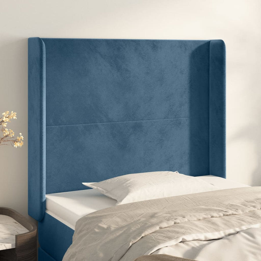 Hoofdbord Met Randen Fluweel Blauw 83 x 16 x 118/128 cm