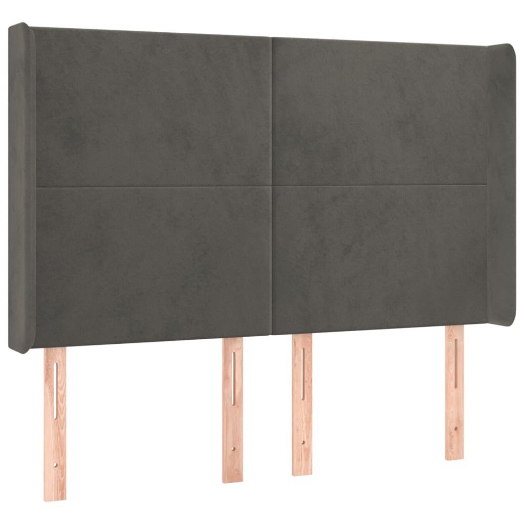 Hoofdbord Met Randen 147X16X118/128 Cm Fluweel Donkergrijs