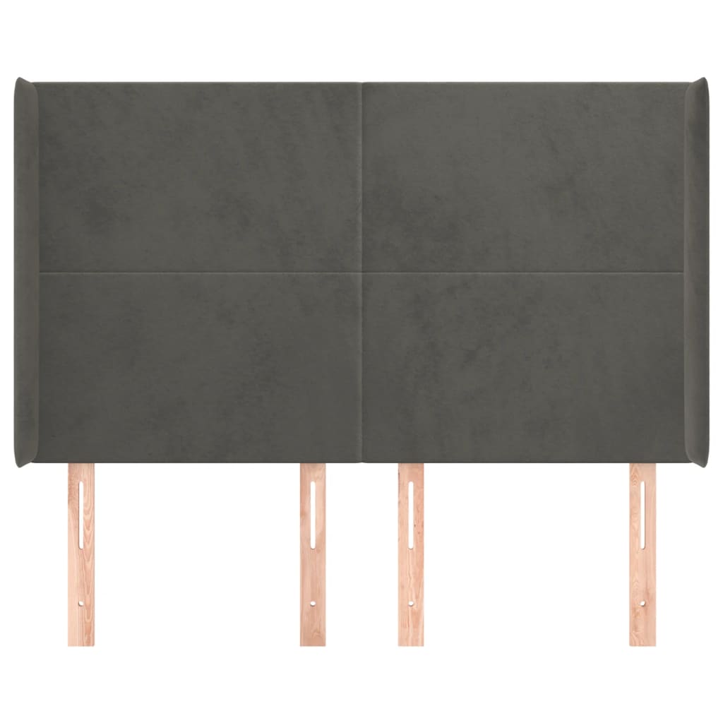 Hoofdbord Met Randen 147X16X118/128 Cm Fluweel Donkergrijs