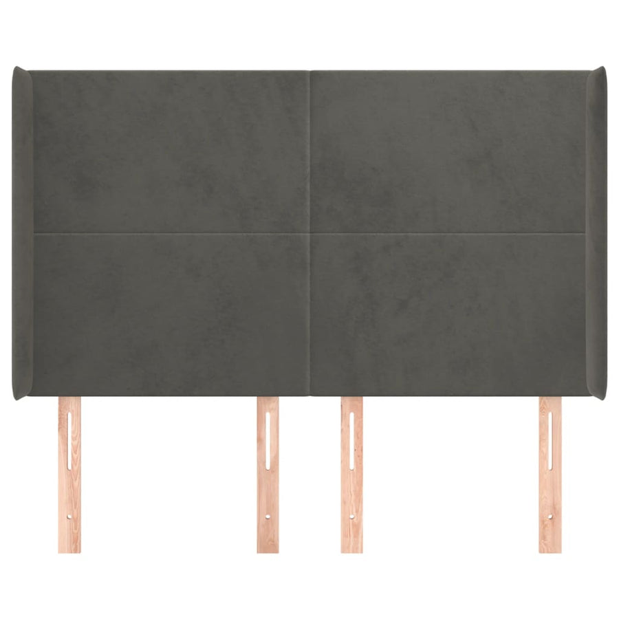 Hoofdbord Met Randen 147X16X118/128 Cm Fluweel Donkergrijs
