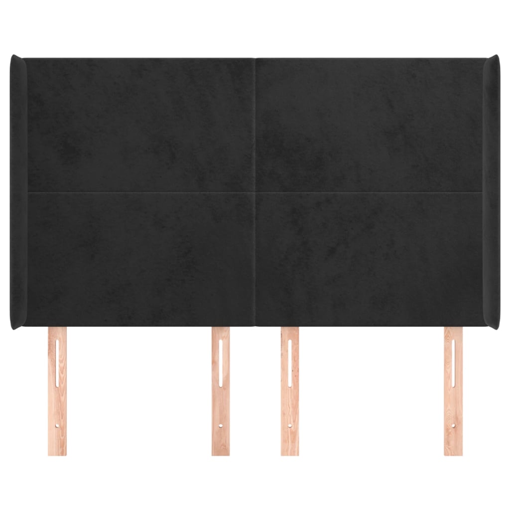 Hoofdbord Met Randen 147X16X118/128 Cm Fluweel Zwart