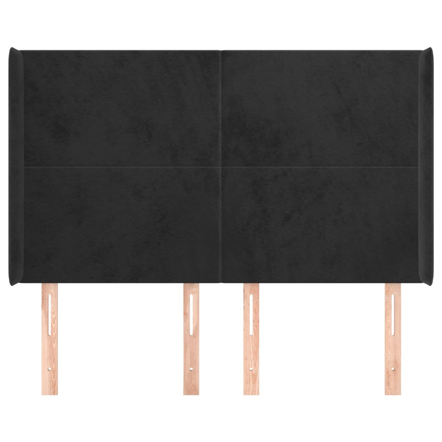 Hoofdbord Met Randen 147X16X118/128 Cm Fluweel Zwart