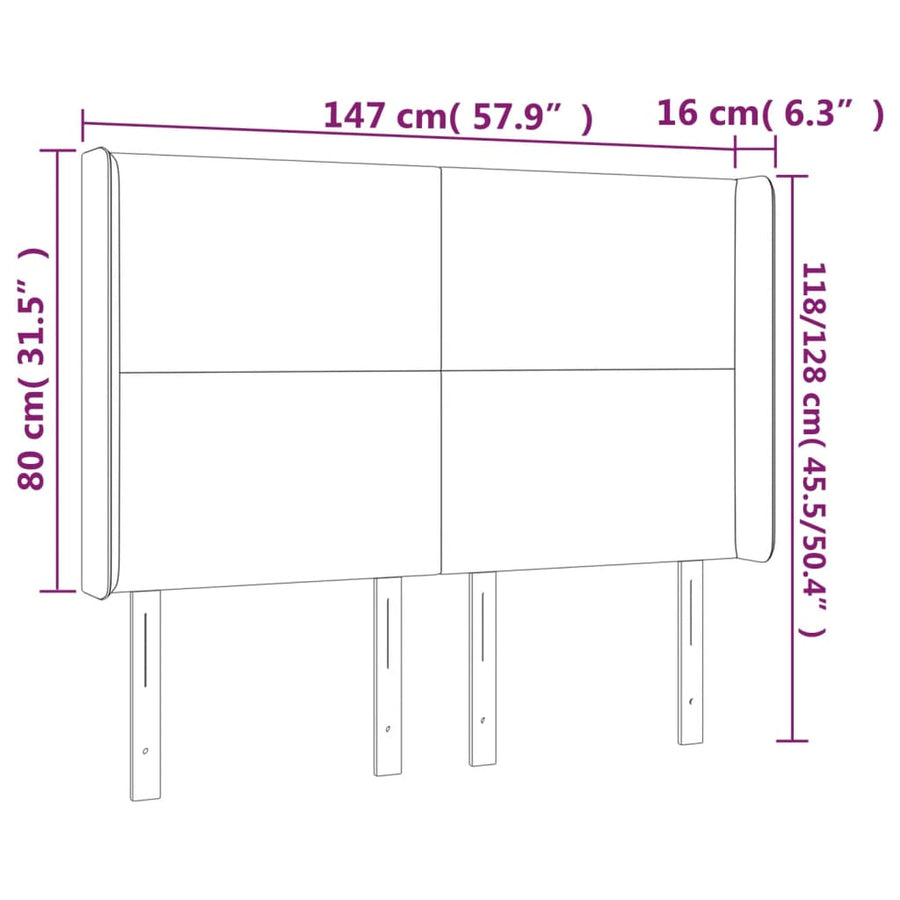 Hoofdbord Met Randen 147X16X118/128 Cm Fluweel Zwart
