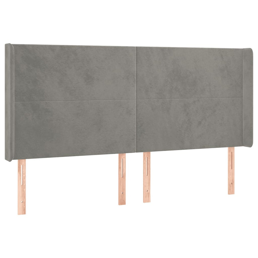 Hoofdbord Met Randen 163X16X118/128 Cm Fluweel Lichtgrijs