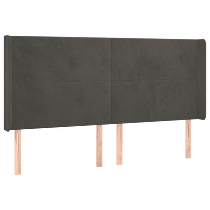 Hoofdbord Met Randen 163X16X118/128 Cm Fluweel Donkergrijs