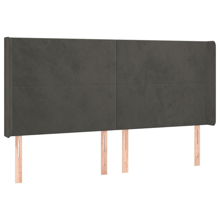 Hoofdbord Met Randen 163X16X118/128 Cm Fluweel Donkergrijs