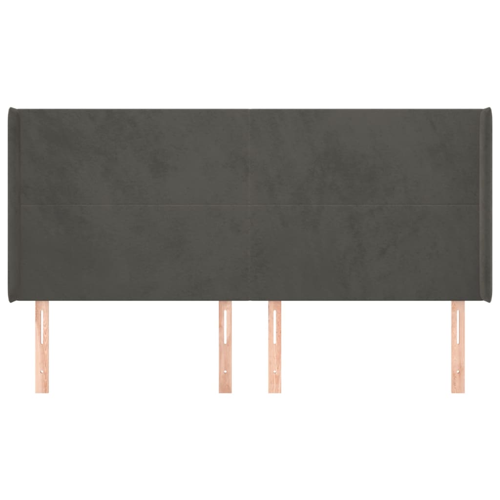 Hoofdbord Met Randen 163X16X118/128 Cm Fluweel Donkergrijs
