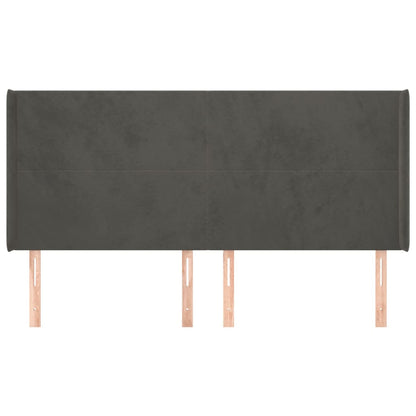 Hoofdbord Met Randen 163X16X118/128 Cm Fluweel Donkergrijs