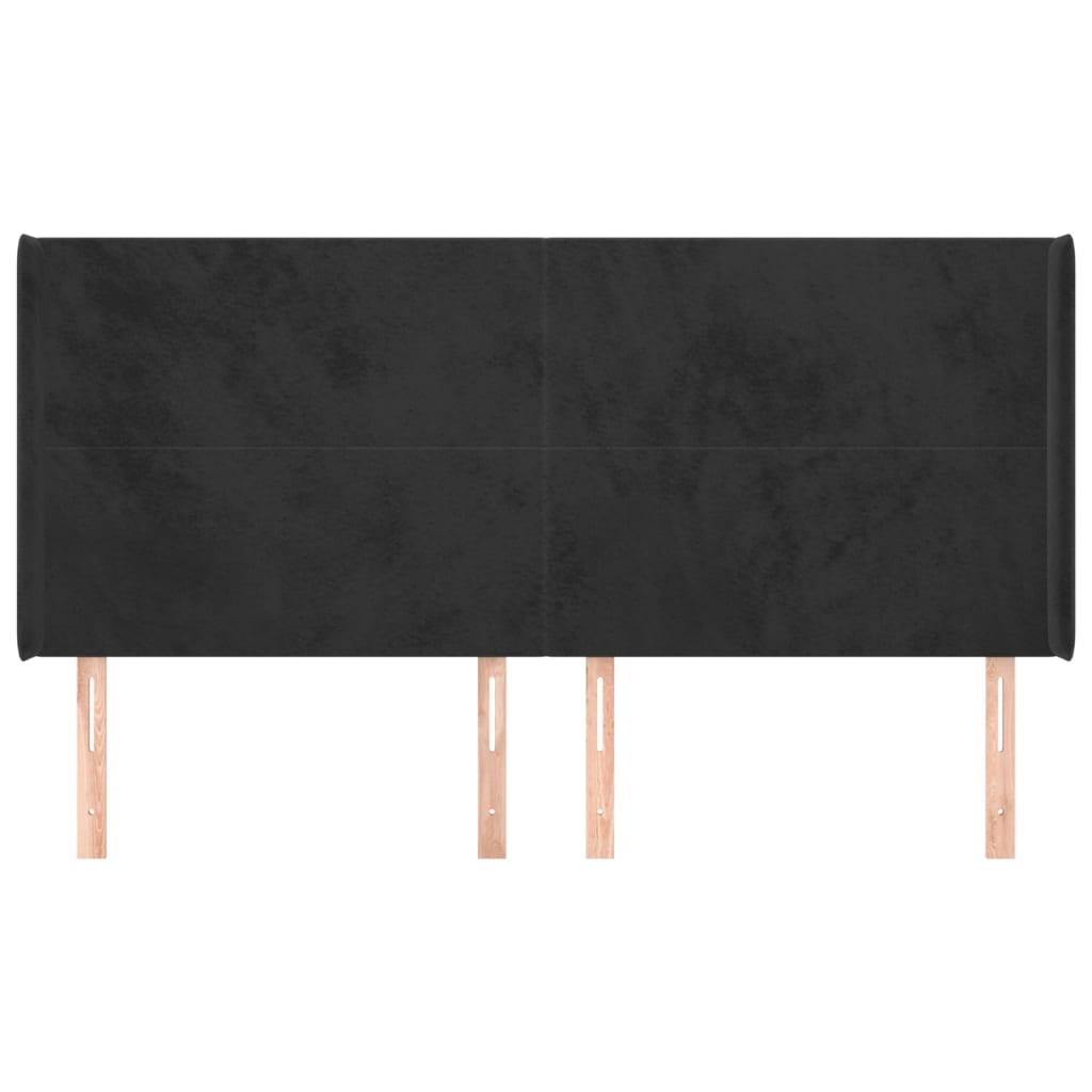 Hoofdbord Met Randen 163X16X118/128 Cm Fluweel Zwart