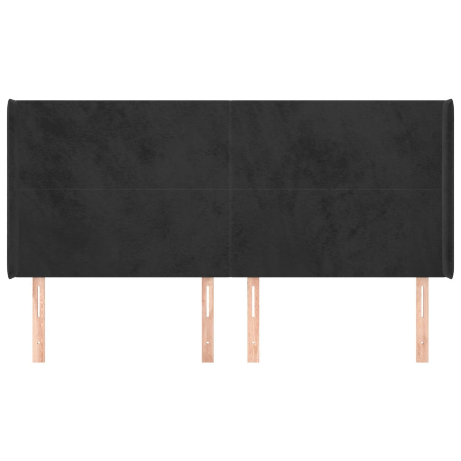 Hoofdbord Met Randen 163X16X118/128 Cm Fluweel Zwart