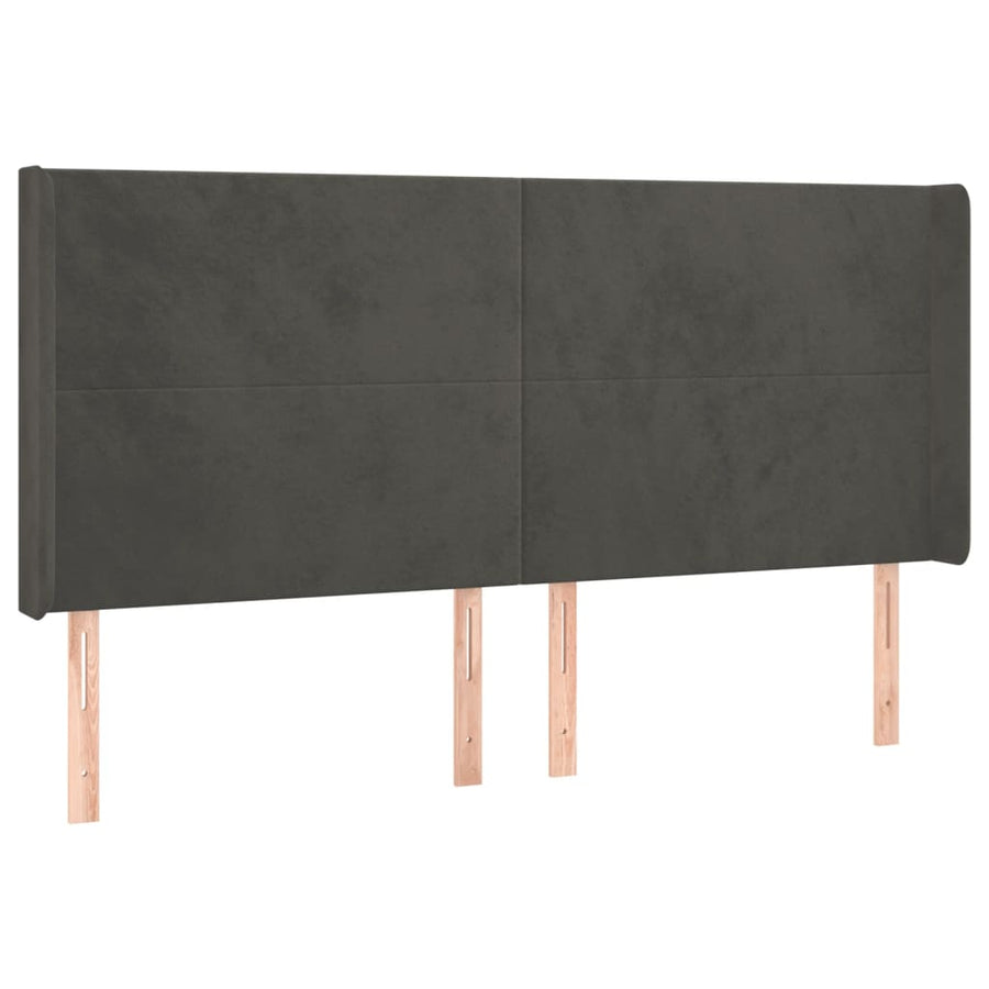 Hoofdbord Met Randen 183X16X118/128 Cm Fluweel Donkergrijs