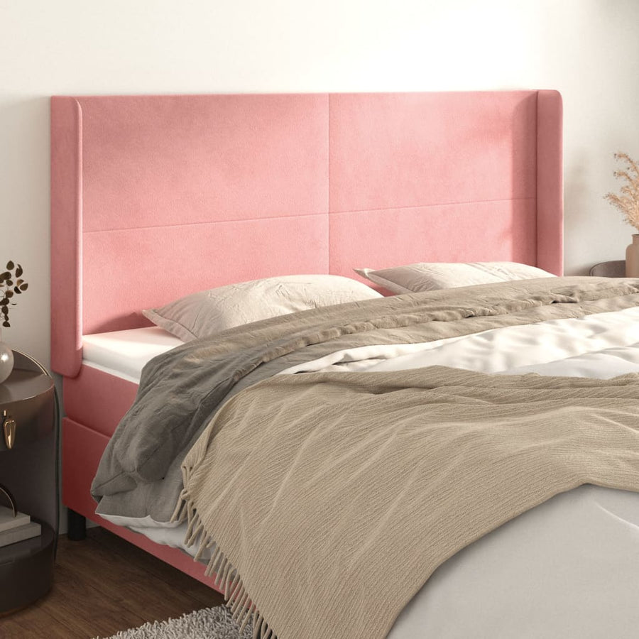 Hoofdbord Met Randen 183X16X118/128 Cm Fluweel Roze