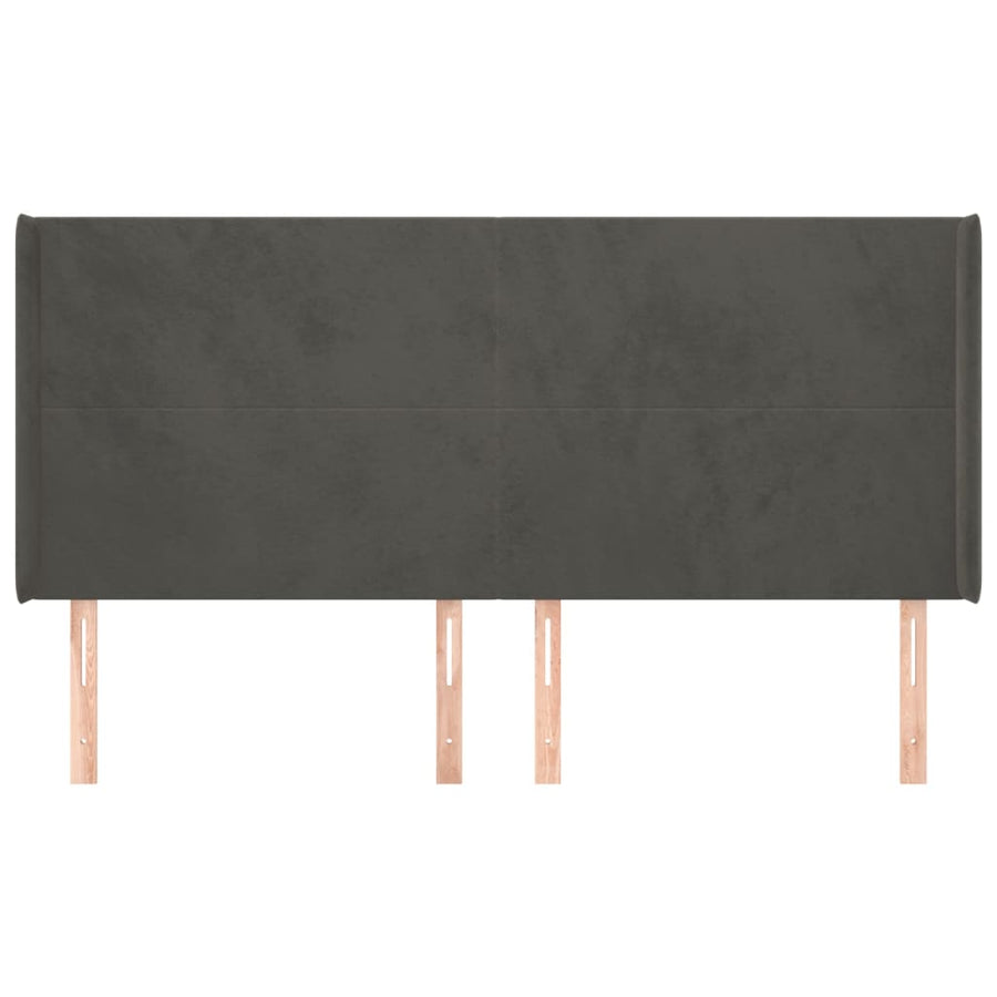 Hoofdbord Met Randen 203X16X118/128 Cm Fluweel Donkergrijs
