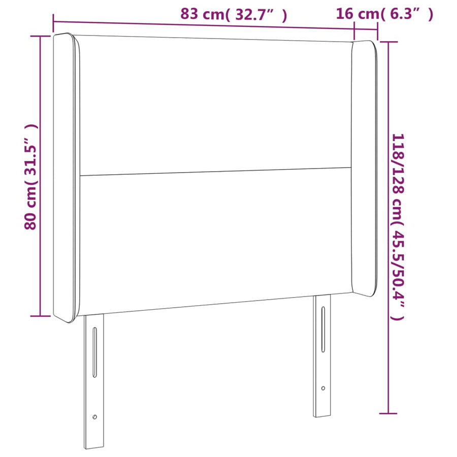 Hoofdbord met randen 83x16x118/128 cm kunstleer wit 83 x 16 x 118/128 cm Wit