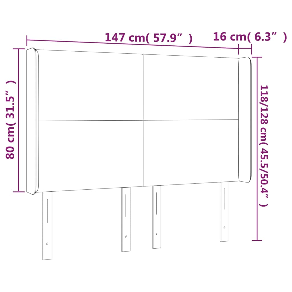 Hoofdbord met randen 147x16x118/128 cm kunstleer wit 147 x 16 x 118/128 cm Wit