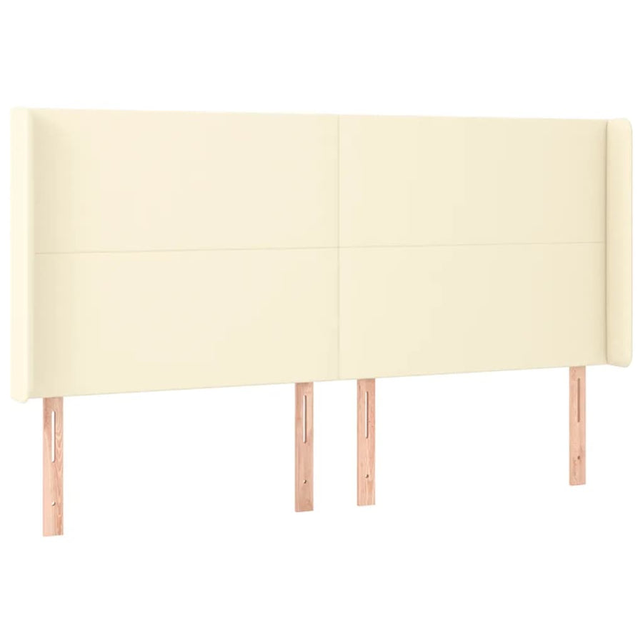 Hoofdbord Met Randen Kunstleer Kleurig 163 x 16 x 118/128 cm Crème