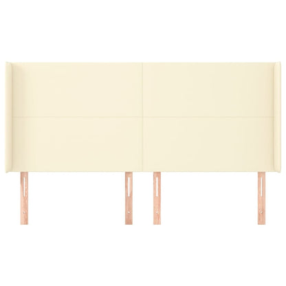 Hoofdbord Met Randen Kunstleer Kleurig 163 x 16 x 118/128 cm Crème