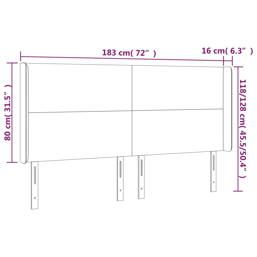 Hoofdbord Met Randen Kunstleer Kleurig 183 x 16 x 118/128 cm Crème