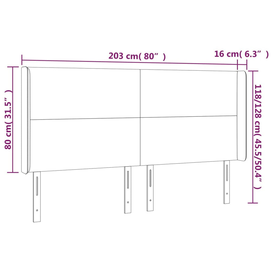 Hoofdbord Met Randen Kunstleer Kleurig 203 x 16 x 118/128 cm Crème