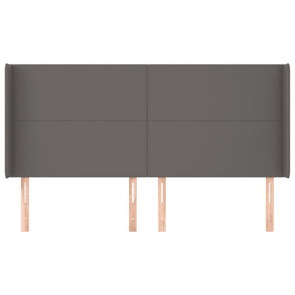 Hoofdbord met randen 203x16x118/128 cm kunstleer grijs 203 x 16 x 118/128 cm Grijs
