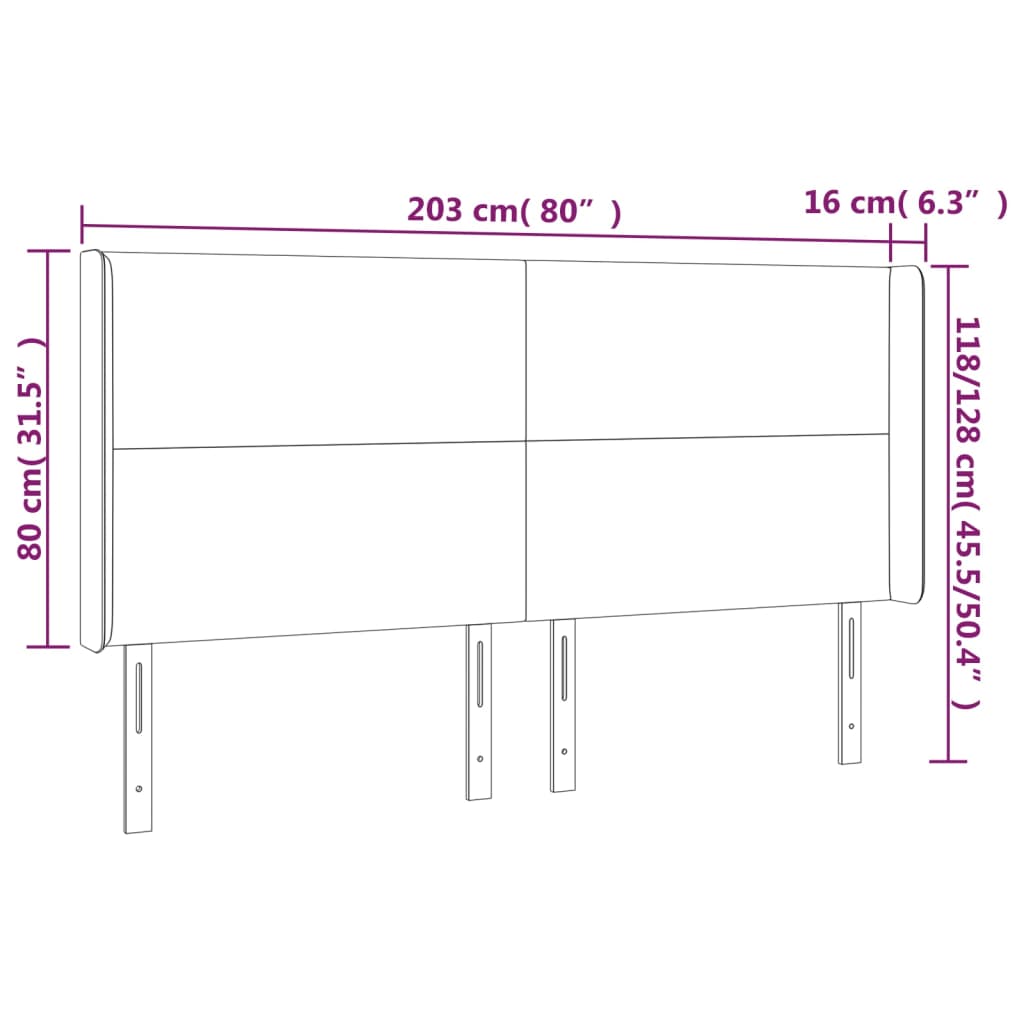 Hoofdbord met randen 203x16x118/128 cm kunstleer grijs 203 x 16 x 118/128 cm Grijs