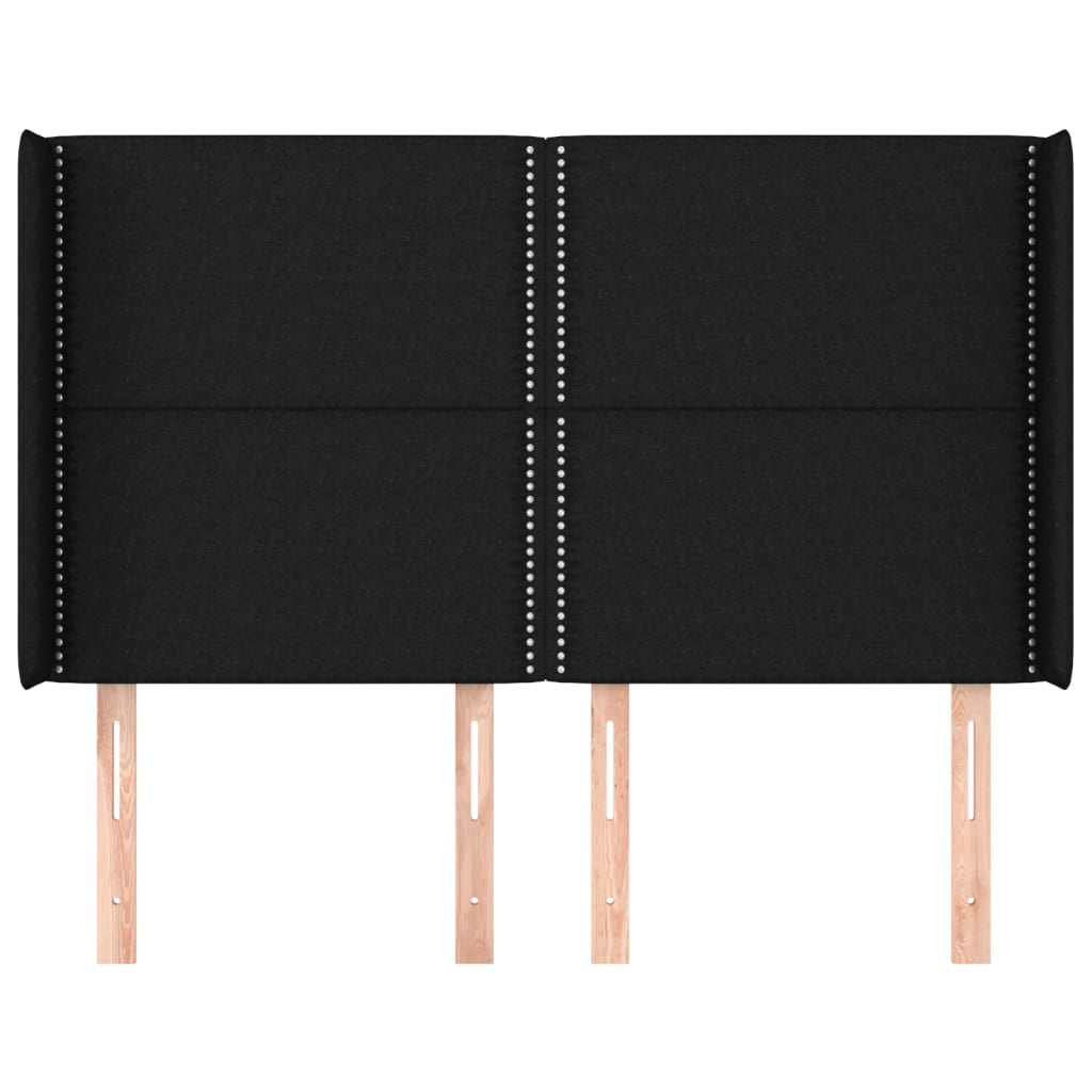 Hoofdbord Met Randen Stof Zwart 147 x 16 x 118/128 cm