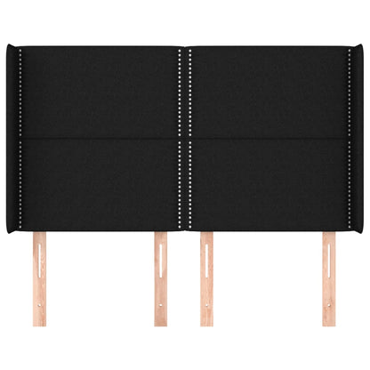 Hoofdbord Met Randen Stof Zwart 147 x 16 x 118/128 cm