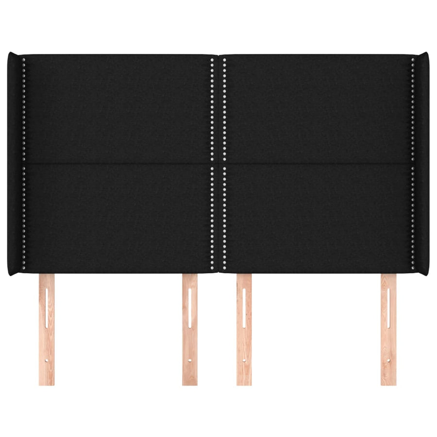 Hoofdbord Met Randen Stof Zwart 147 x 16 x 118/128 cm